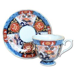 画像1: 【有田焼】古伊万里金彩牡丹（赤） コーヒー碗皿