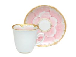 【有田焼】金濃ピンク牡丹　デミタス碗皿