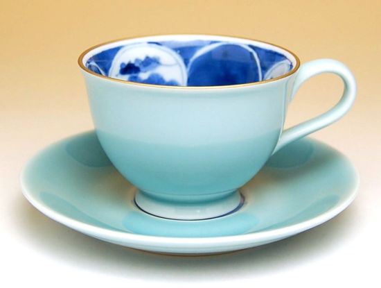 画像2: 【有田焼】青磁割山水 コーヒー碗皿