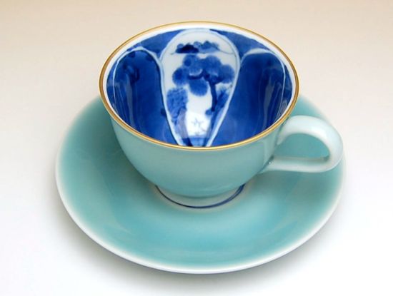 画像3: 【有田焼】青磁割山水 コーヒー碗皿